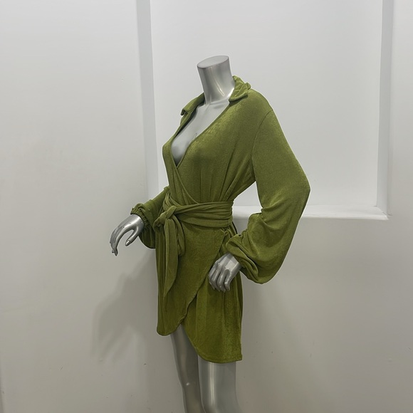 Princess Polly Long Sleeve  Green Party Time Mini Jersey Dress Size Various - Picture 6 of 12